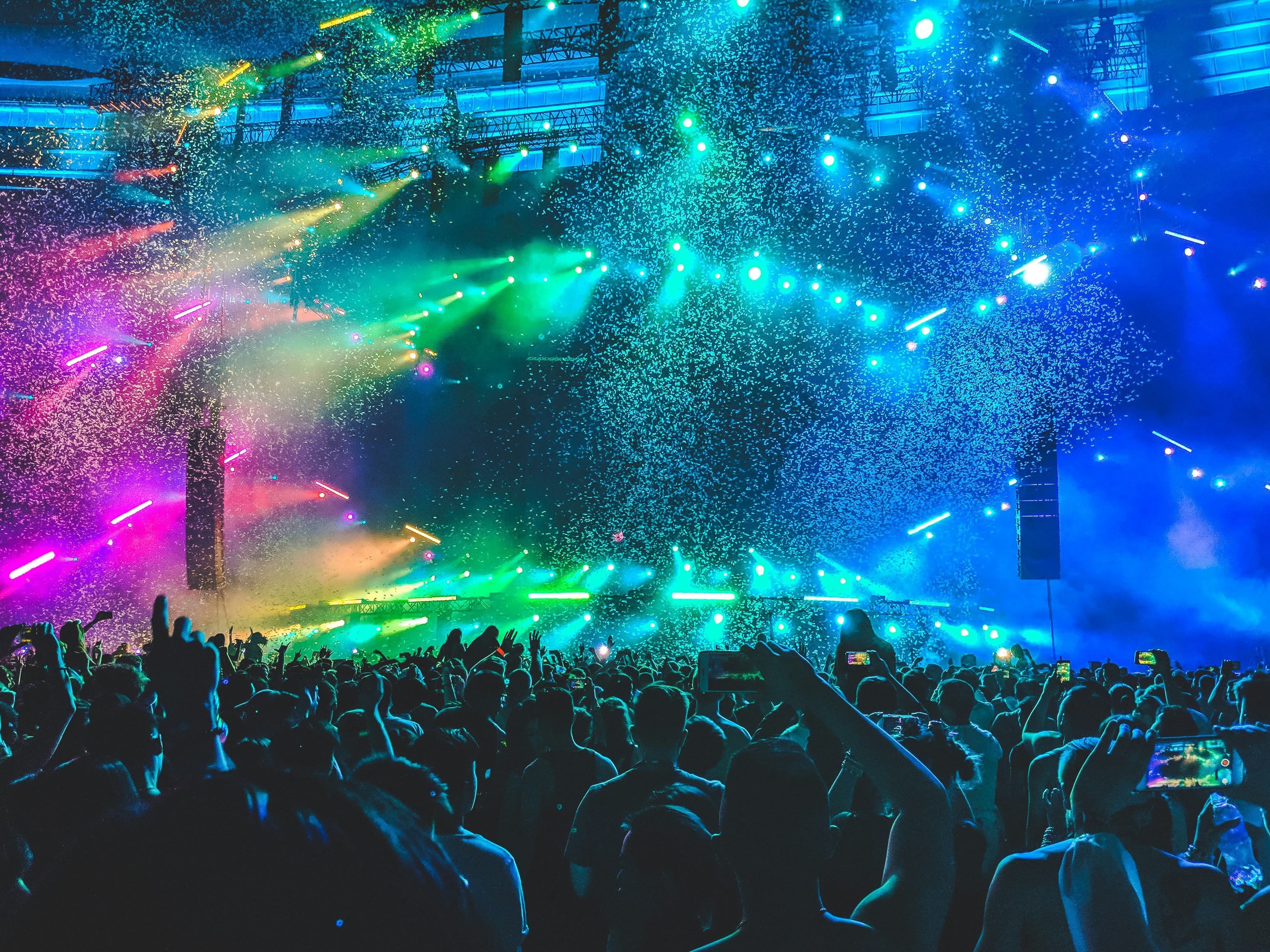 Live concert stage with LED displays